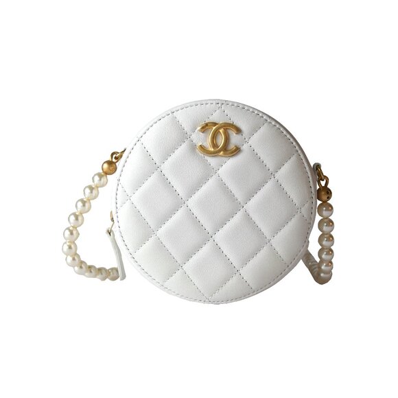 Chanel Calfskin Quilted Pearl Round Clutch With Chain White - Picture 1 of 5